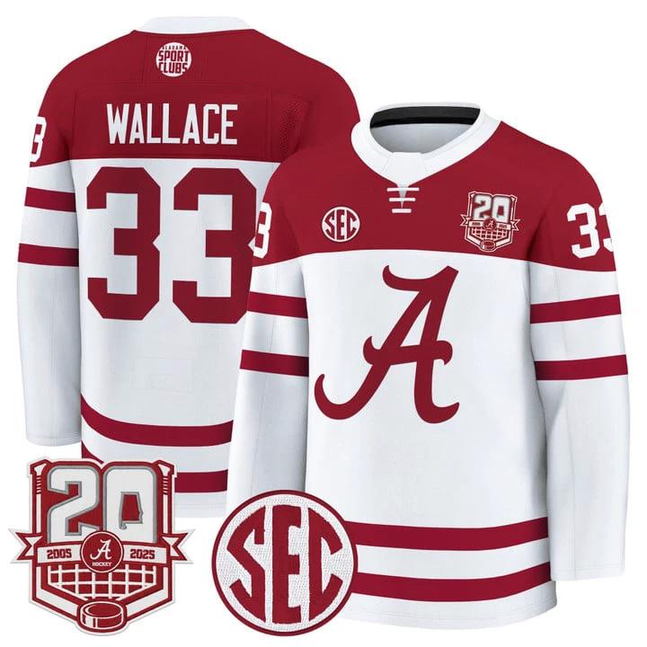 Parks Wallace Jersey #33 Alabama Crimson Tide 2025-26 Premium 20th Anniversary Patch Stitched by Hockey David