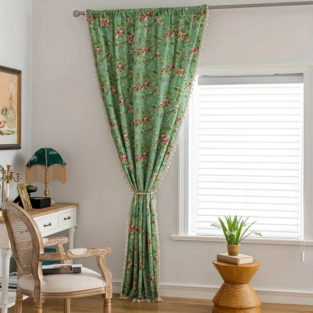 Pastoral Green Rose Tassel Curtain by Casa & Beyond
