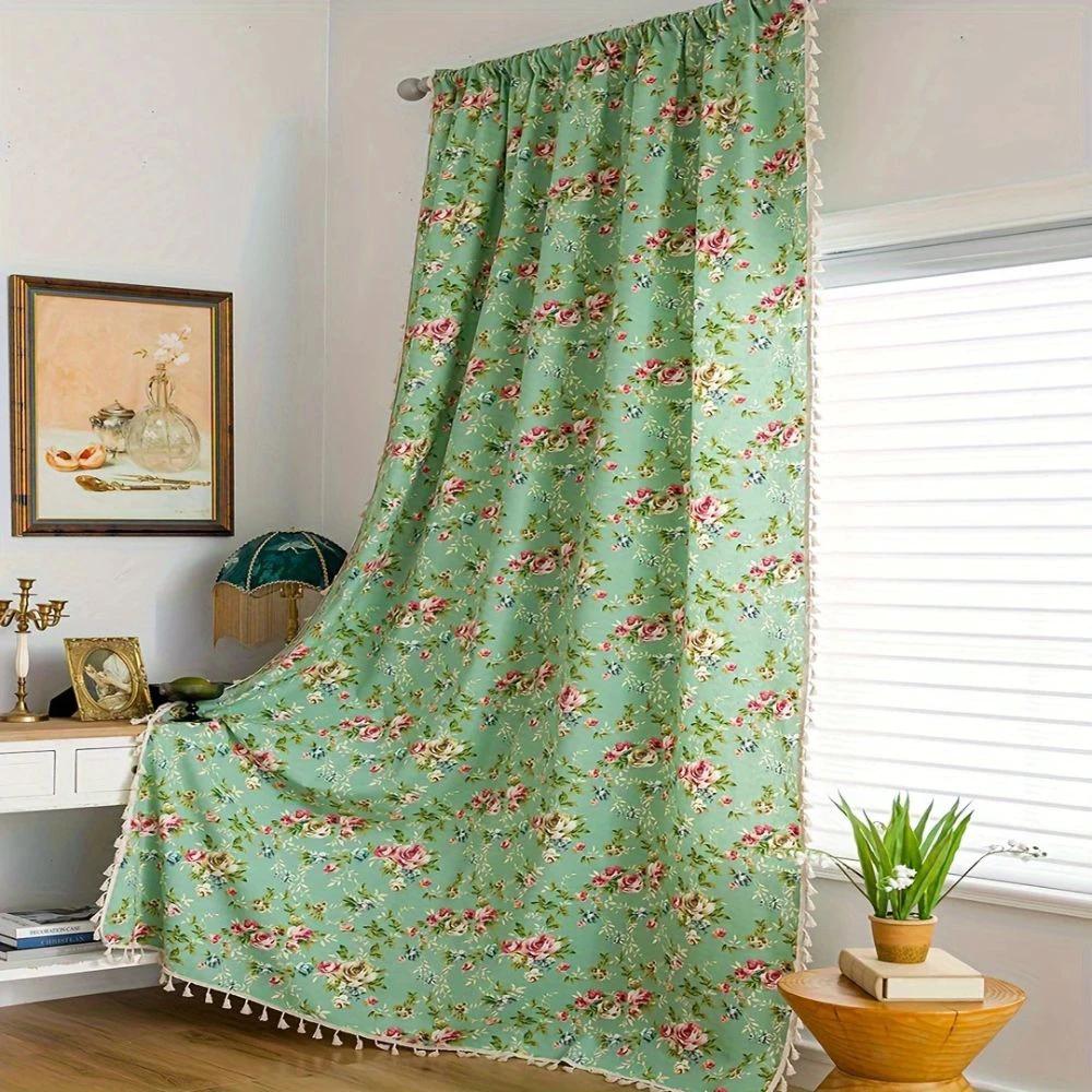 Pastoral Green Rose Tassel Curtain by Casa & Beyond