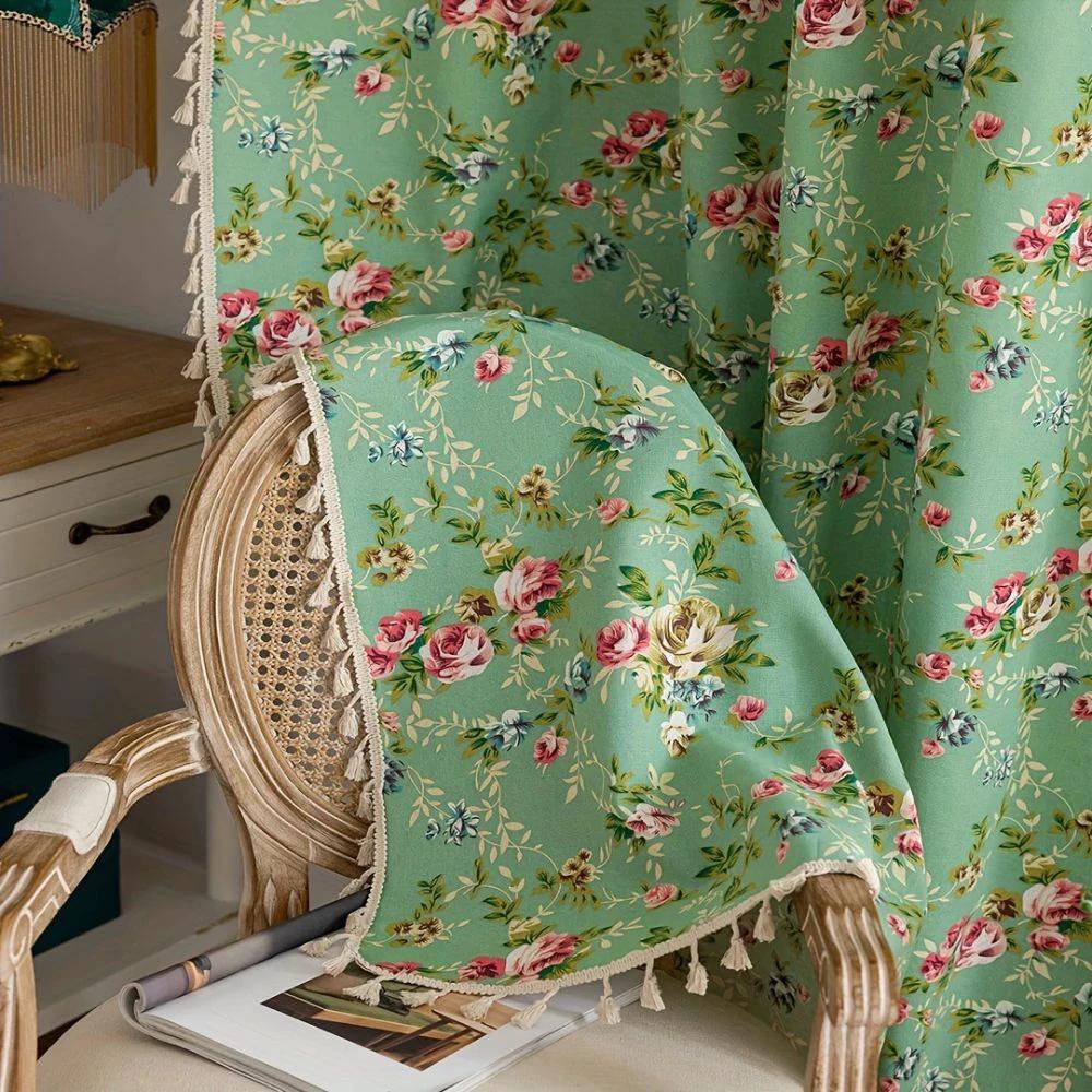 Pastoral Green Rose Tassel Curtain by Casa & Beyond