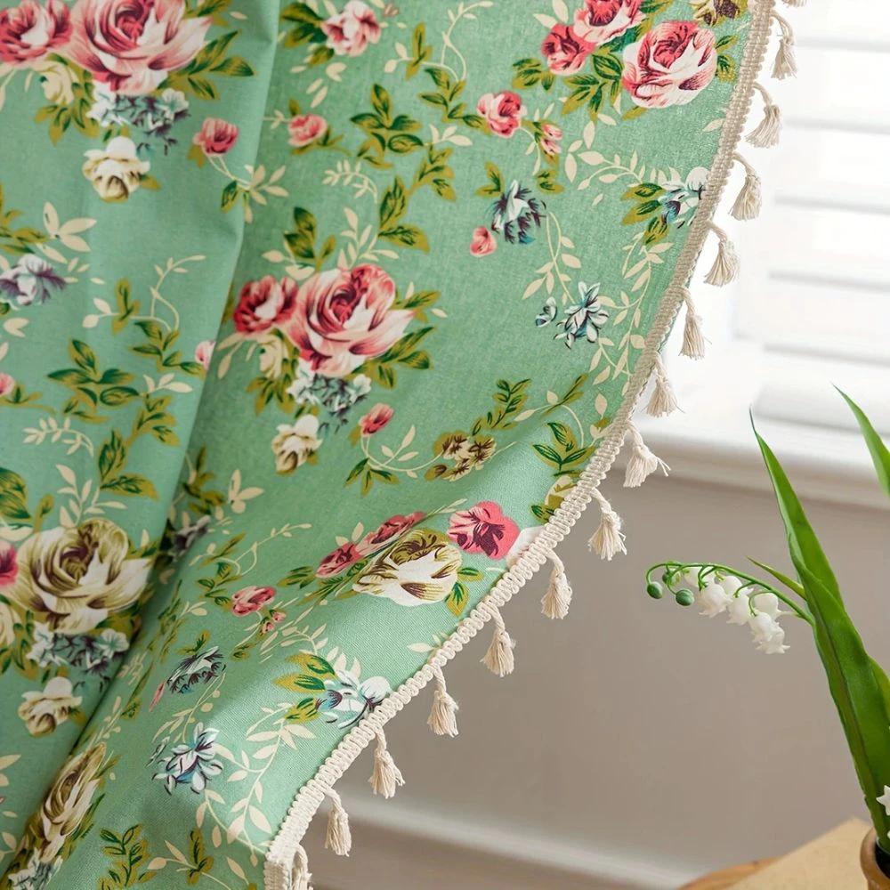 Pastoral Green Rose Tassel Curtain by Casa & Beyond