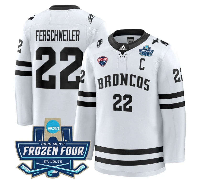 Pat Ferschweiler Jersey #22 Western Michigan Broncos 2025 Frozen Four Patch Stitched White by Hockey David