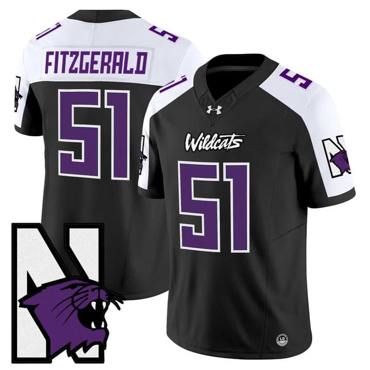 Pat Fitzgerald Jersey #51 Northwestern Wildcats Honoring 95 Stitched Black Alternate by NCAA Football Jersey