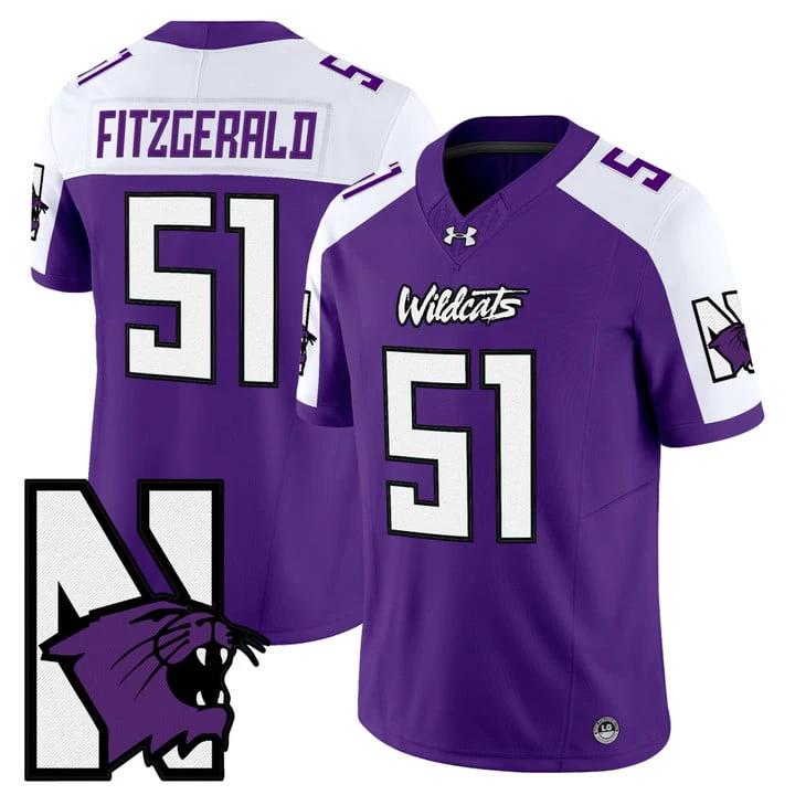 Pat Fitzgerald Jersey #51 Northwestern Wildcats Honoring 95 Stitched Purple Alternate by NCAA Football Jersey
