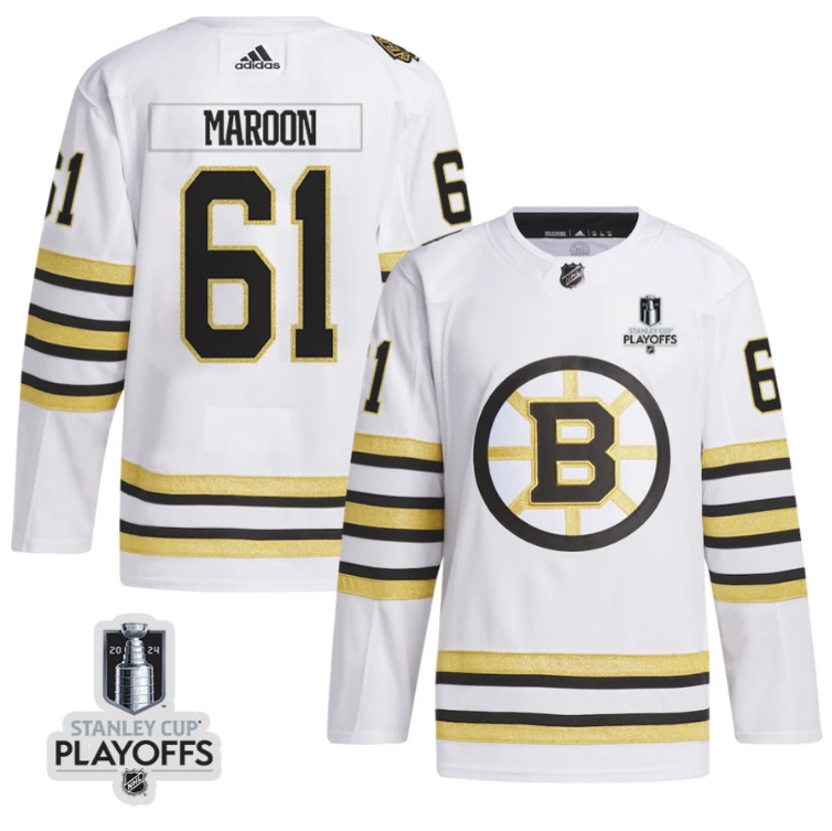 Pat Maroon 61 Boston Bruins 2024 NHL Playoffs Patch Away Jersey - Men, White by Hockey David