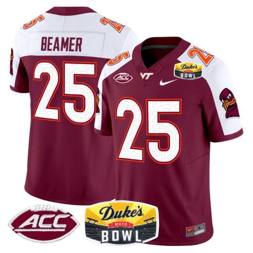 Frank Beamer Jersey #25 Virginia Tech Hokies 2025 Duke’s Mayo Bowl Patch Maroon Alternate by My Store