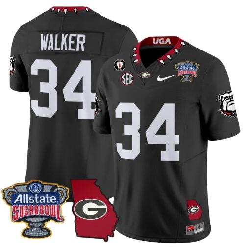 Herschel Walker Jersey #34 Georgia Bulldogs 2025 Sugar Bowl Patch Vapor Black by My Store