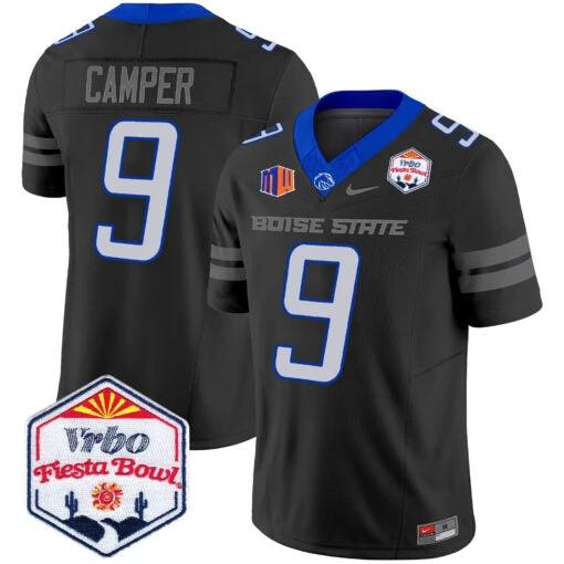 Cameron Camper Jersey #9 Boise State Broncos 2025 Fiesta Bowl Patch Vapor Black by My Store
