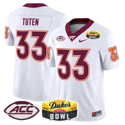 Bhayshul Tuten Jersey #33 Virginia Tech Hokies 2025 Duke’s Mayo Bowl Patch White by My Store