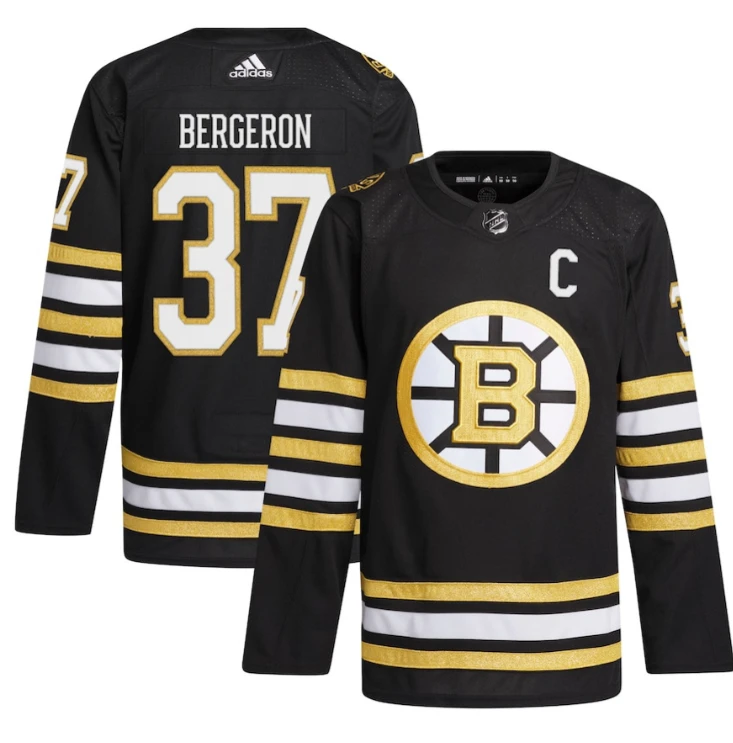 Patrice Bergeron 37 Boston Bruins 100th Anniversary Primegreen Home Men Jersey Black by Hockey David