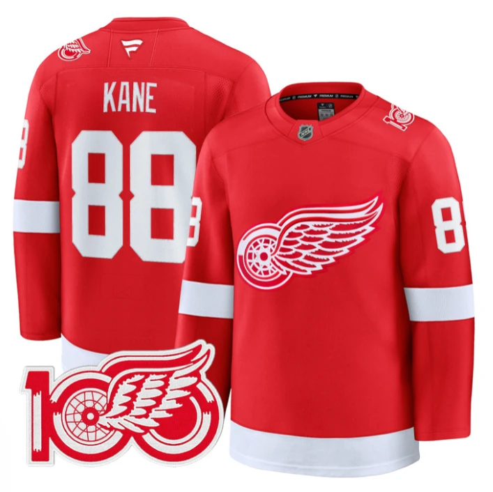 Patrick Kane Jersey #88 Detroit Red Wings 100th Anniversary Stitched Red by Hockey David