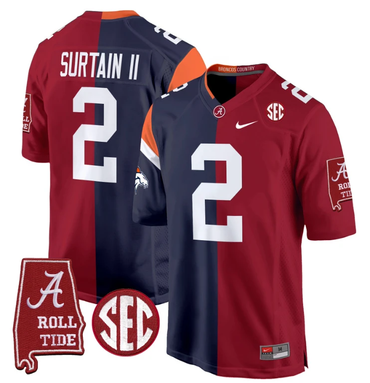 Patrick Surtain II Jersey #2 Alabama Crimson Tide Split Football Game Stitched by NCAA Football Jersey