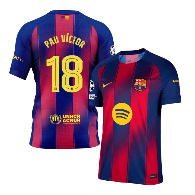 Pau Víctor 18 Barcelona 2025-26 Home Jersey – Scarlet by Soccer Jersey