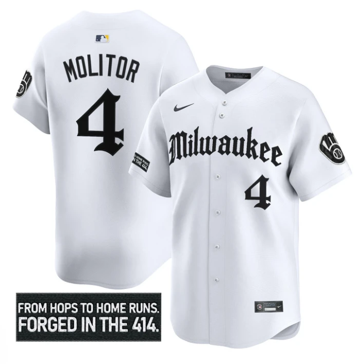 Paul Molitor Jersey #4 Milwaukee Brewers Gothic 414 Shadows Edition White by My Store