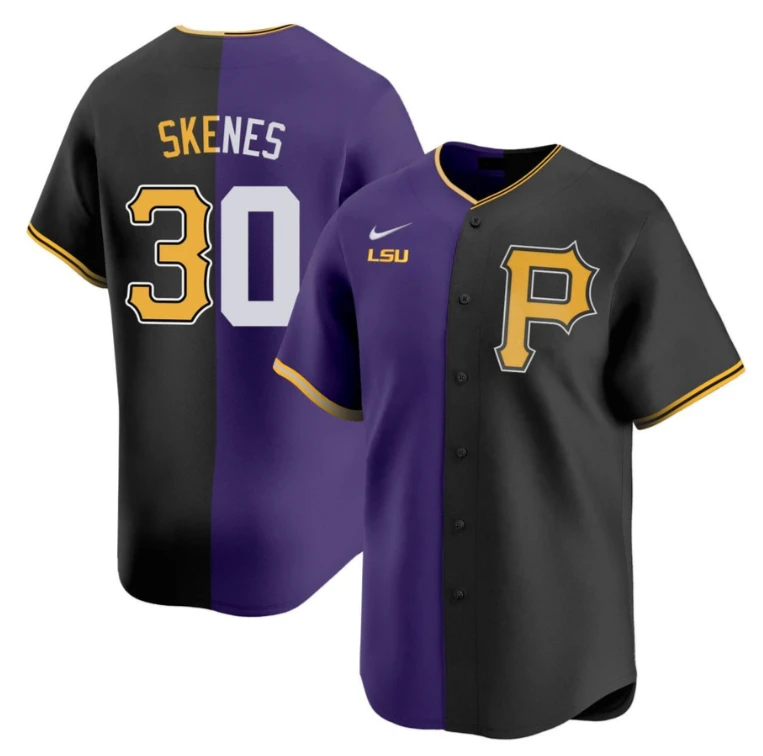 Paul Skenes Jersey #30 LSU Pittsburgh Pirates Split All Stitched by My Store