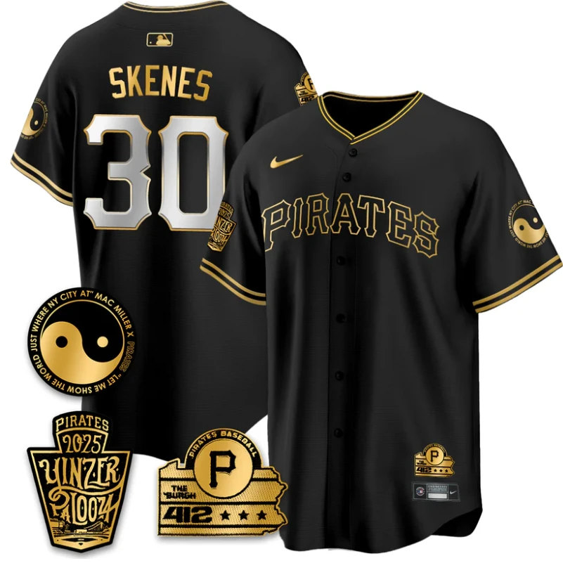 Paul Skenes Jersey #30 Pittsburgh Pirates Yinzerpalooza 2025 Black Gold by My Store