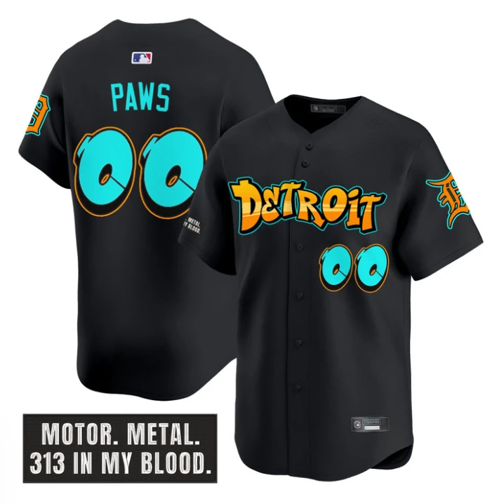 Paws Jersey #00 Detroit Tigers Graffiti Motor City Edition Stitched Black by My Store