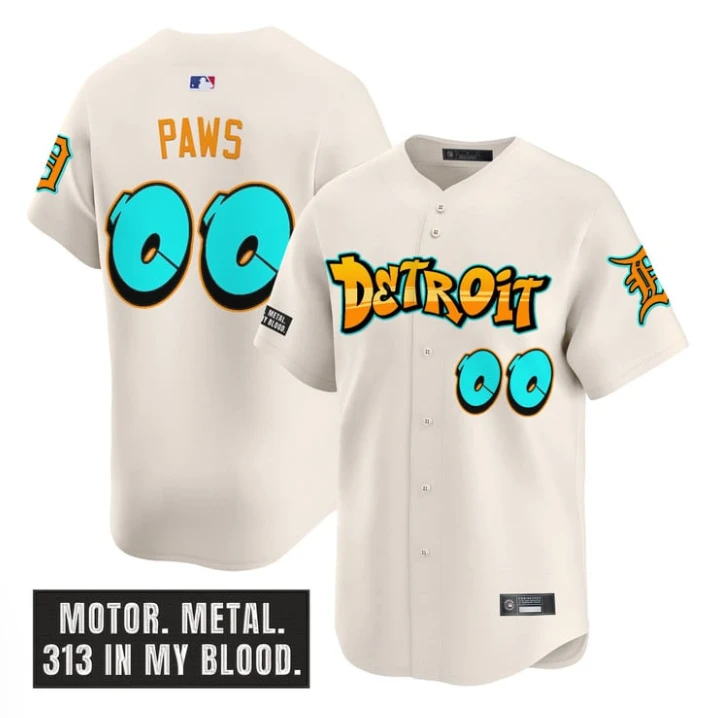 Paws Jersey #00 Detroit Tigers Graffiti Motor City Edition Stitched Cream by My Store