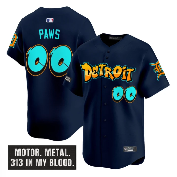 Paws Jersey #00 Detroit Tigers Graffiti Motor City Edition Stitched Navy by My Store