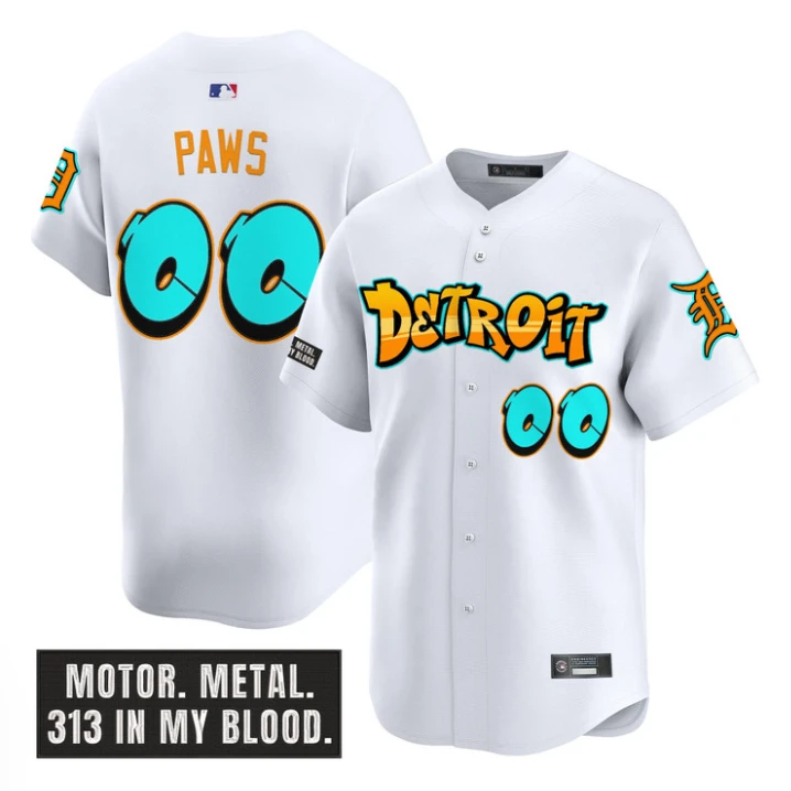 Paws Jersey #00 Detroit Tigers Graffiti Motor City Edition Stitched White by My Store