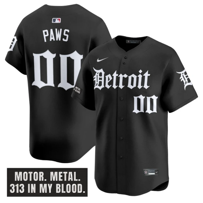 Paws Jersey #00 Detroit Tigers Motor Gothic Edition Vapor Limited Stitched Black by My Store