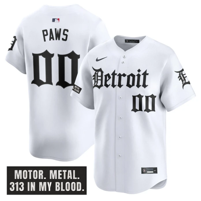 Paws Jersey #00 Detroit Tigers Motor Gothic Edition Vapor Limited Stitched White by My Store