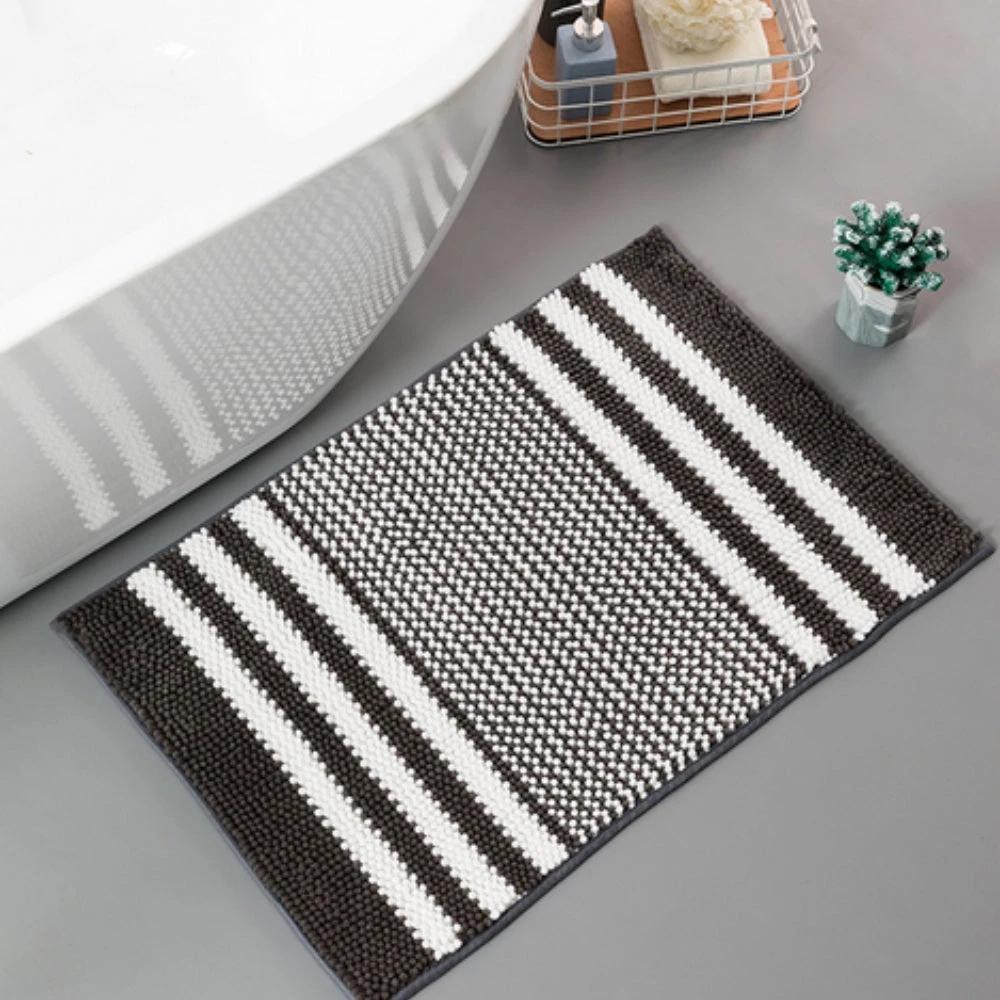 Pebble-Knit Striped Chenille Bath Mat by Casa & Beyond