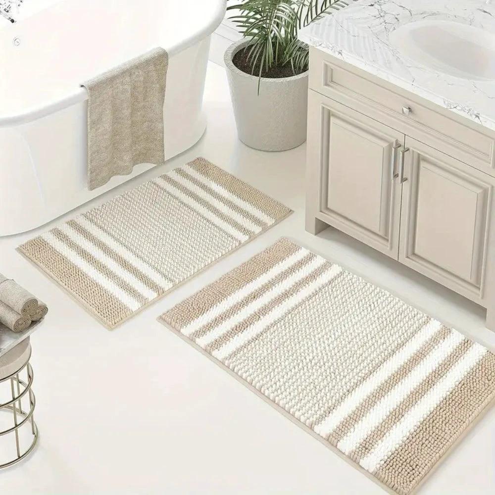 Pebble-Knit Striped Chenille Bath Mat by Casa & Beyond
