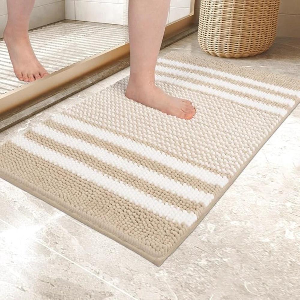 Pebble-Knit Striped Chenille Bath Mat by Casa & Beyond