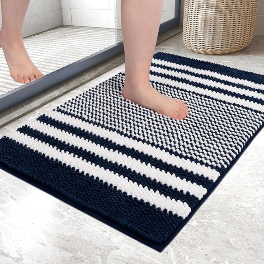 Pebble-Knit Striped Chenille Bath Mat by Casa & Beyond