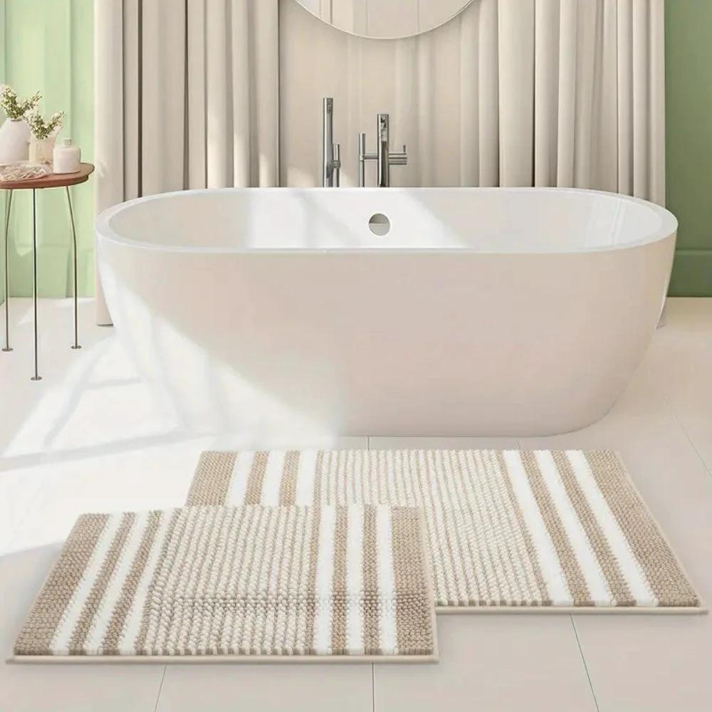Pebble-Knit Striped Chenille Bath Mat by Casa & Beyond