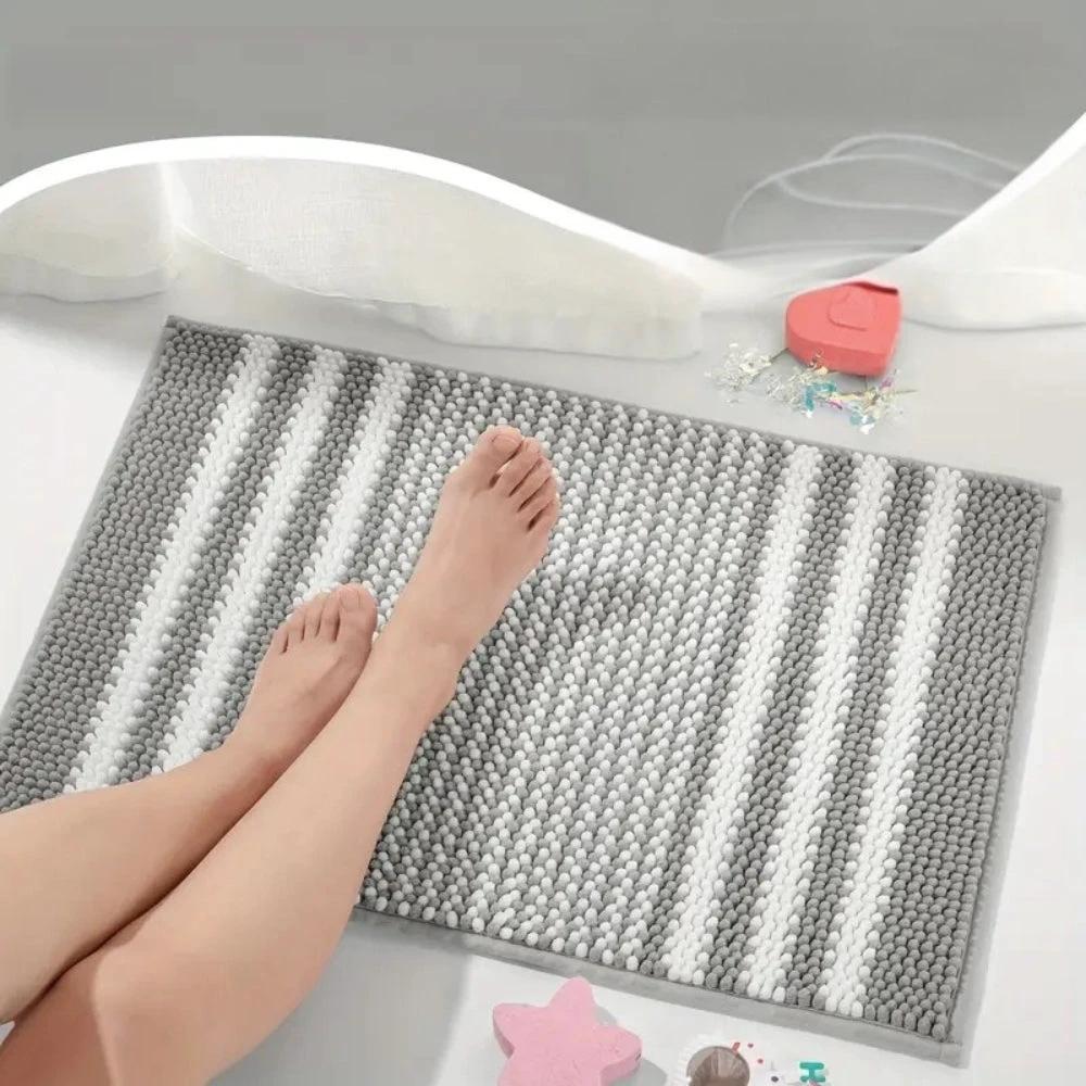 Pebble-Knit Striped Chenille Bath Mat by Casa & Beyond