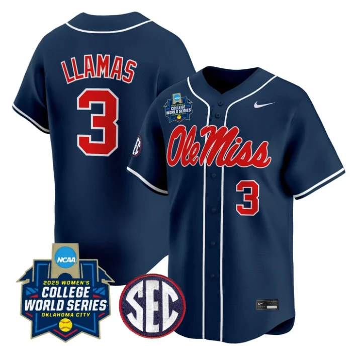 Persy Llamas Jersey #3 Ole Miss Rebels Softball 2025 World Series Navy by My Store