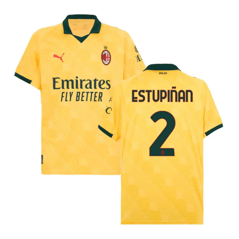 Pervis Estupinan #2 AC Milan 2025-26 Third Men Jersey – Yellow by Soccer Jersey