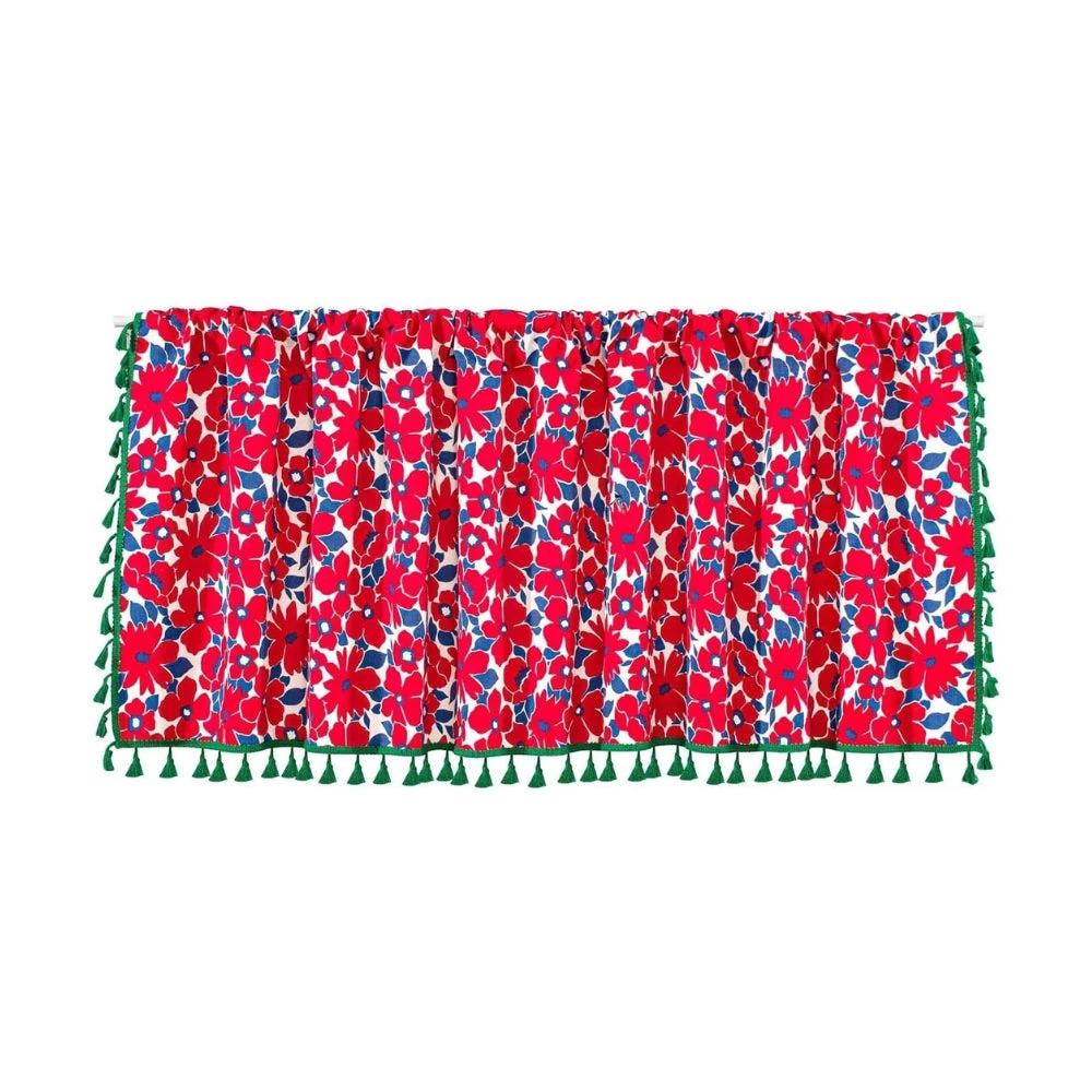 Graceful Red Floral Linen Cabinet Window Curtain by Casa & Beyond