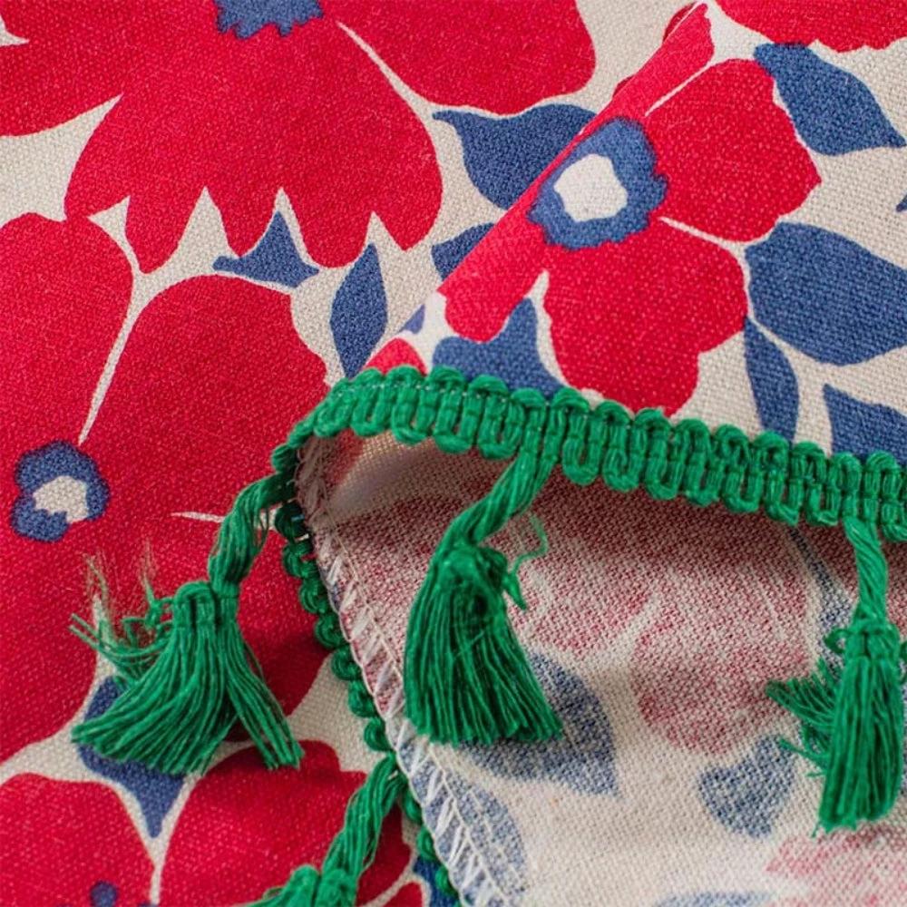 Graceful Red Floral Linen Cabinet Window Curtain by Casa & Beyond