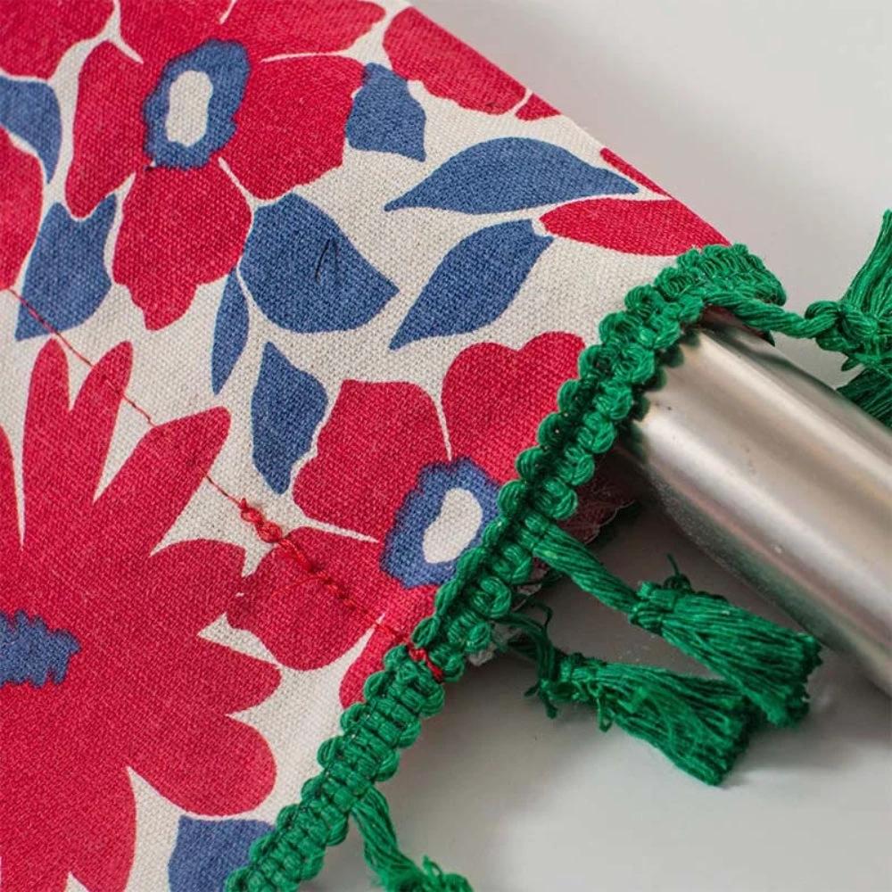 Graceful Red Floral Linen Cabinet Window Curtain by Casa & Beyond
