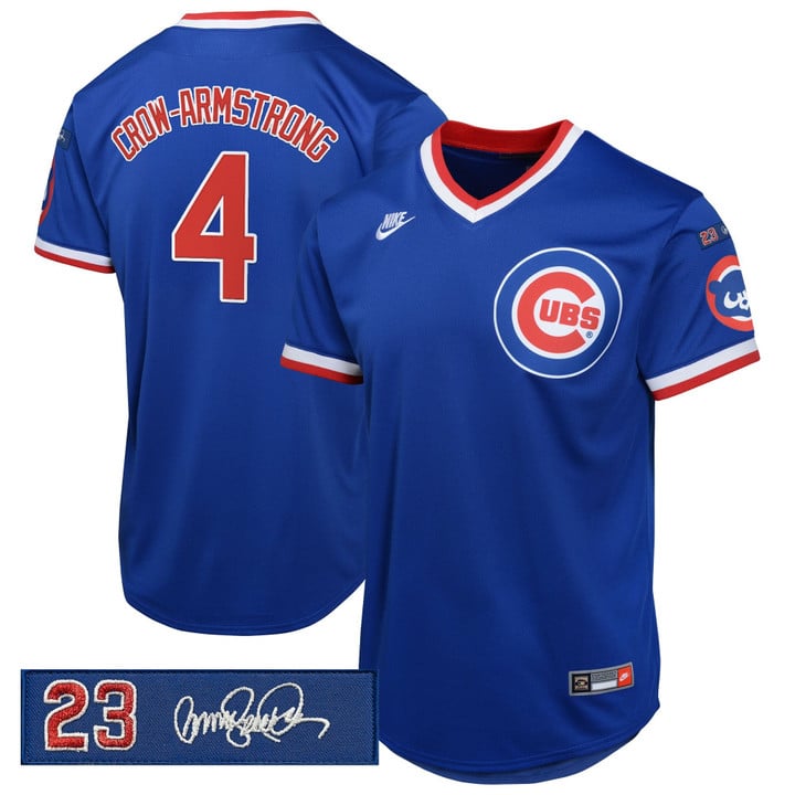 Pete Crow-Armstrong Jersey #4 Chicago Cubs Ryne Sandberg Tribute Patch Royal by Baseball Jerseys 7