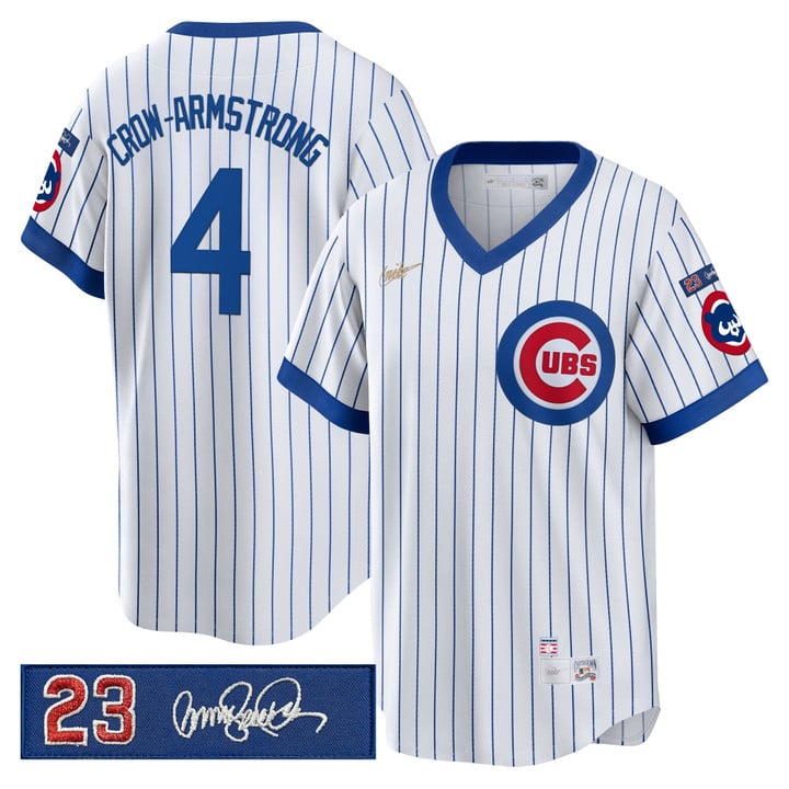 Pete Crow-Armstrong Jersey #4 Chicago Cubs Ryne Sandberg Tribute Patch Stripes by Baseball Jerseys 7