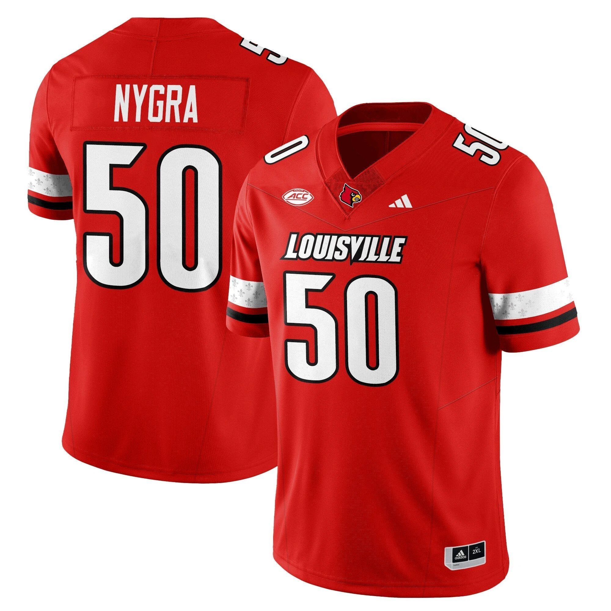Pete Nygra Jersey #50 Louisville Football 2025 Vapor Limited Stitched Red by NCAA Football Jersey