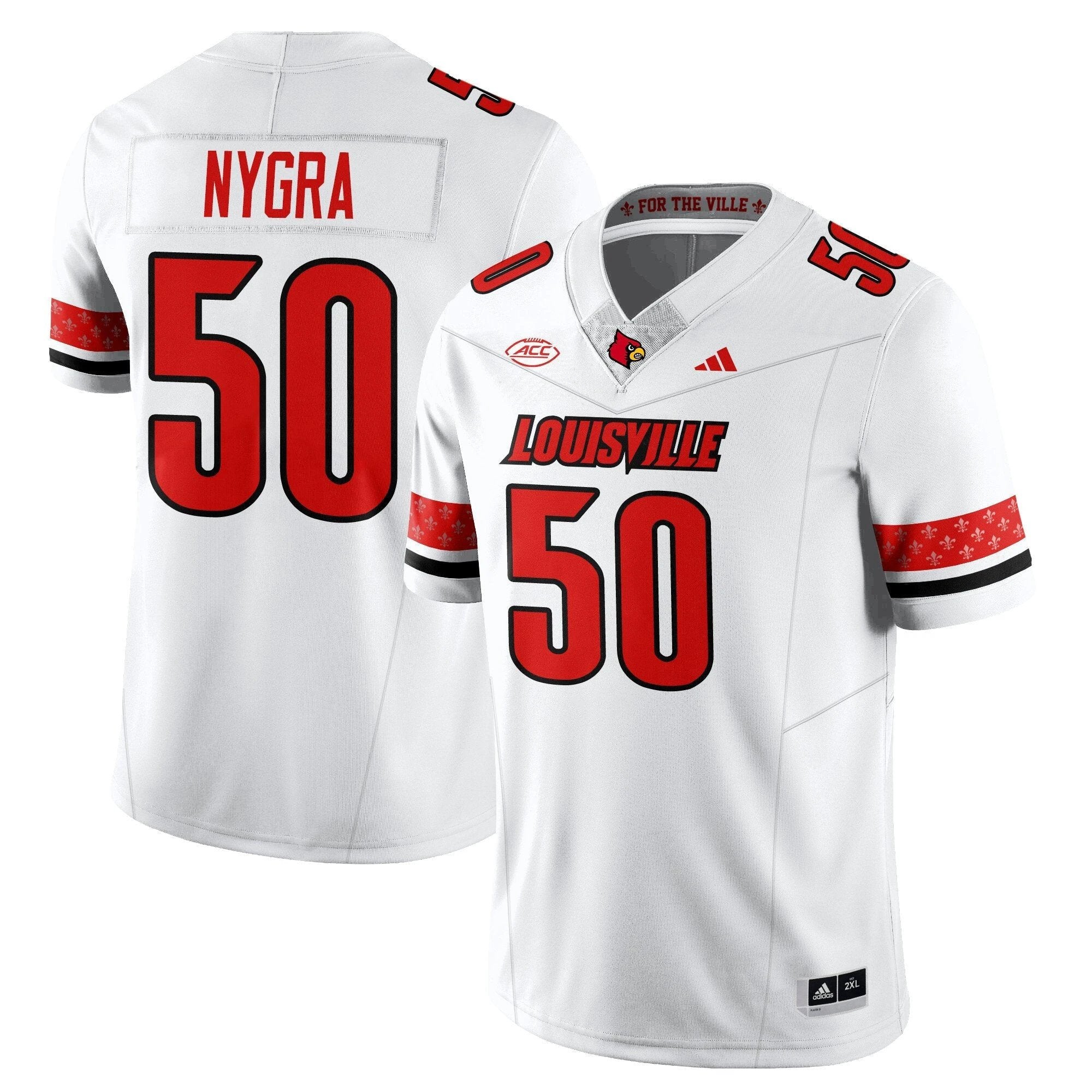 Pete Nygra Jersey #50 Louisville Football 2025 Vapor Limited Stitched White by NCAA Football Jersey