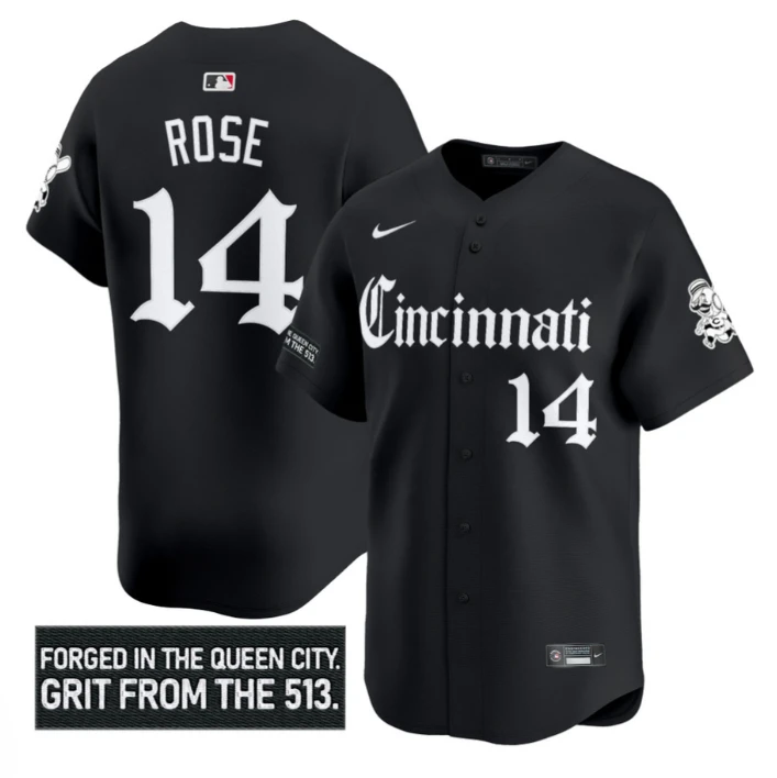 Pete Rose Jersey #14 Cincinnati Reds Gothic Queen City Edition Stitched Black by My Store