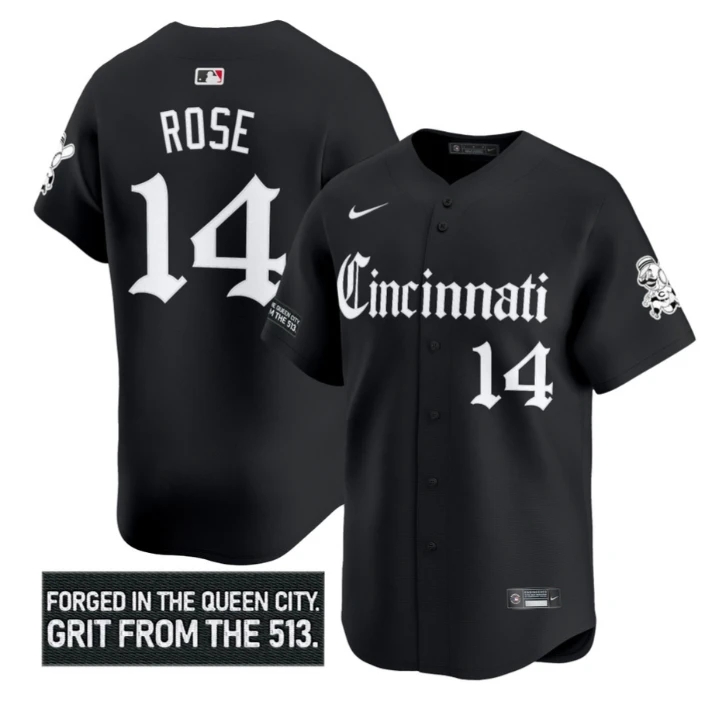 Pete Rose Jersey #14 Cincinnati Reds Gothic Queen City Edition Stitched Black by My Store