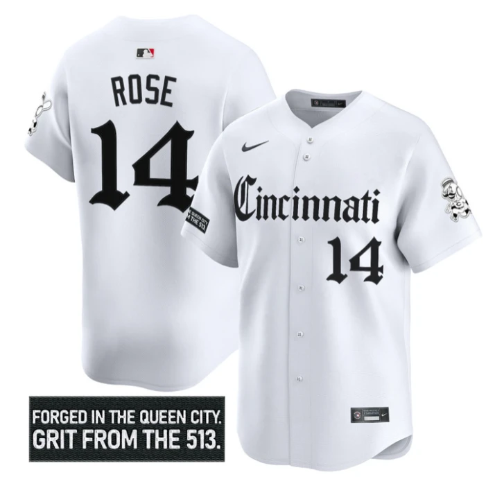 Pete Rose Jersey #14 Cincinnati Reds Gothic Queen City Edition Stitched White by My Store
