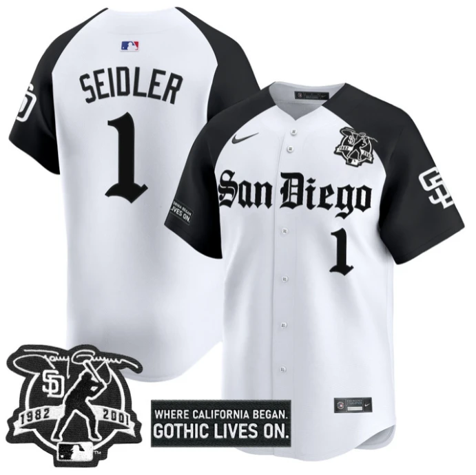 Peter Seidler Jersey #1 San Diego Padres Gothic Edition Vapor Limited Stitched Alternate by My Store