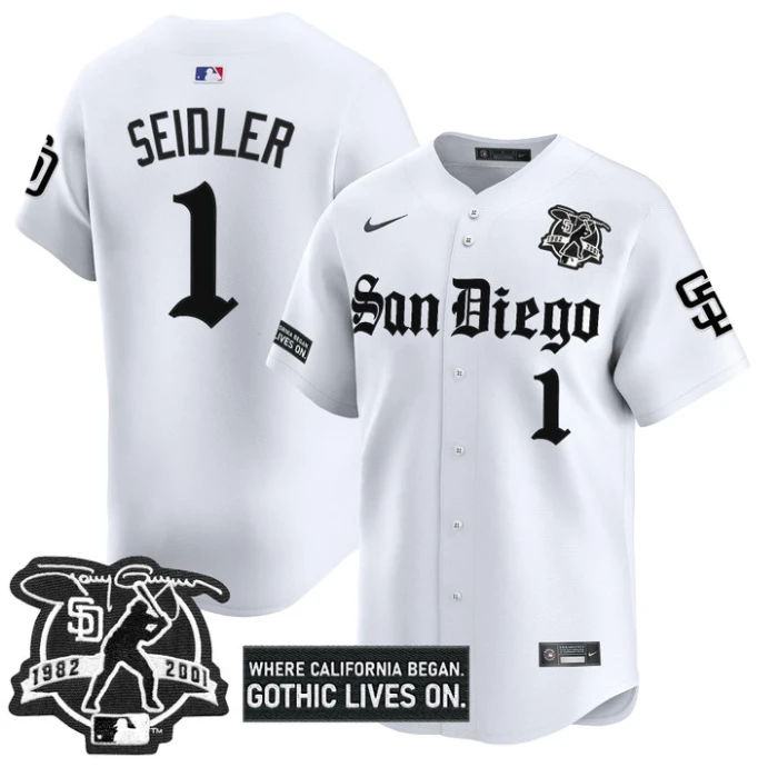 Peter Seidler Jersey #1 San Diego Padres Gothic Edition Vapor Limited Stitched White by My Store