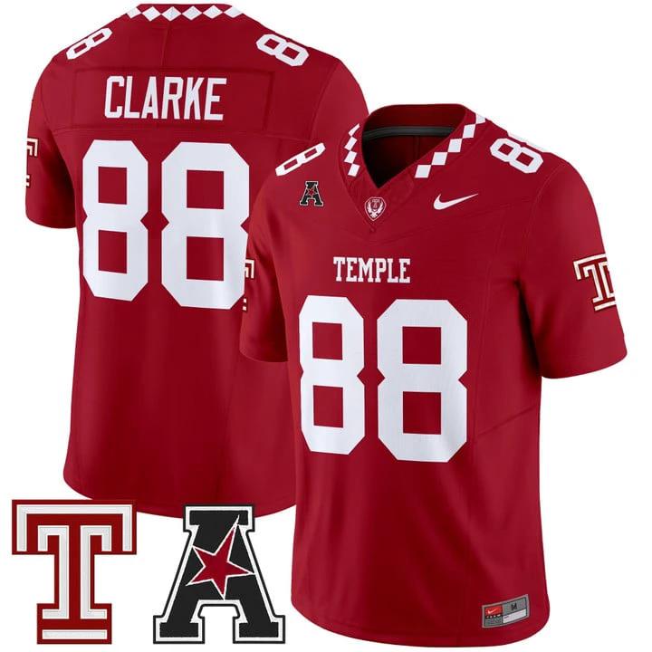 Peter Clarke Jersey #88 Temple Owls 2025 Vapor Limited Stitched by My Store NCAA Football Jerseys