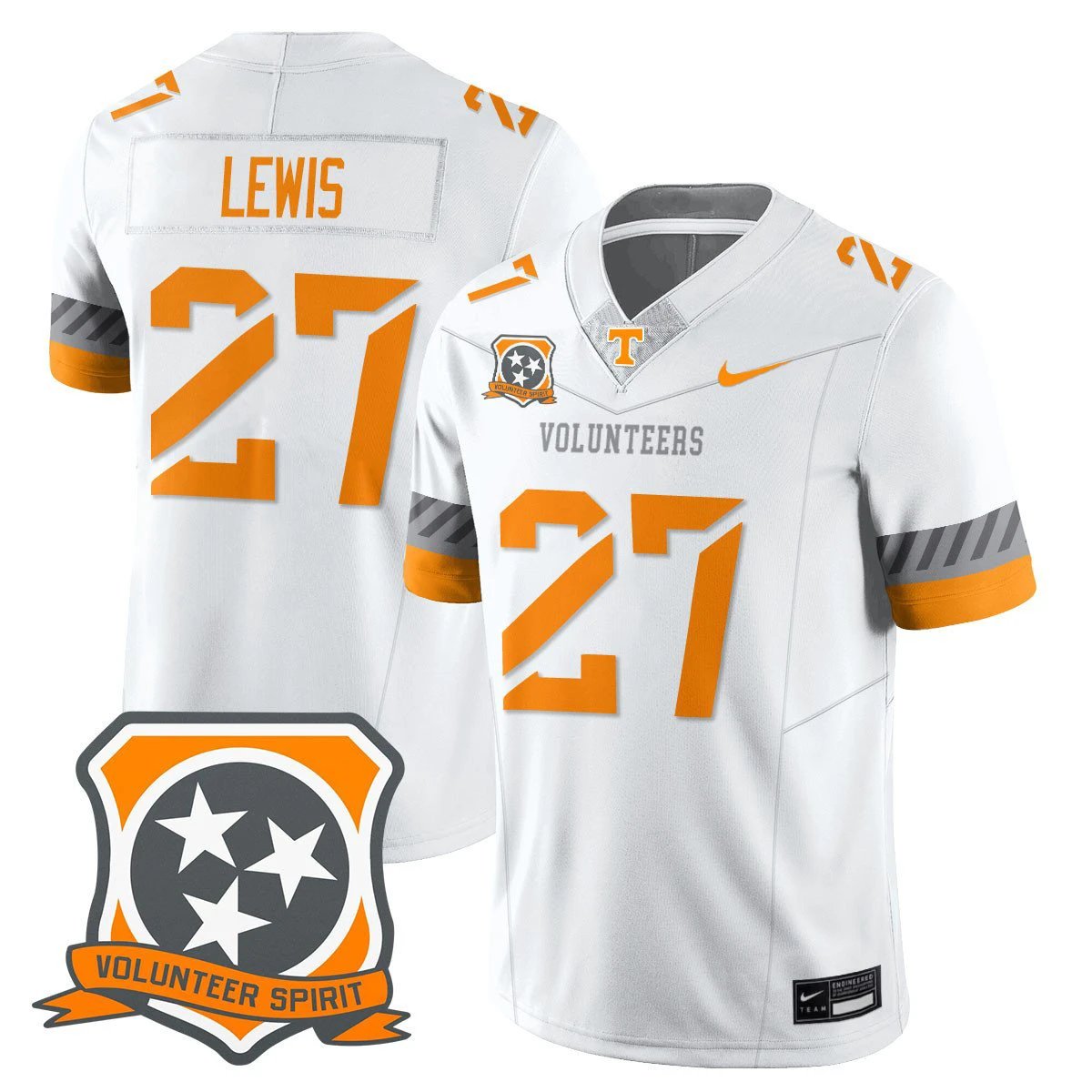Peyton Lewis Jersey #27 Tennessee Volunteers 2025 Spirit Stitched White by NCAA Football Jersey