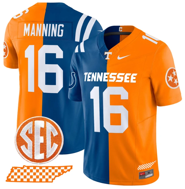 Peyton Manning Jersey Colts #16 Tennessee Volunteers Split Vapor Football by NCAA Football Jersey