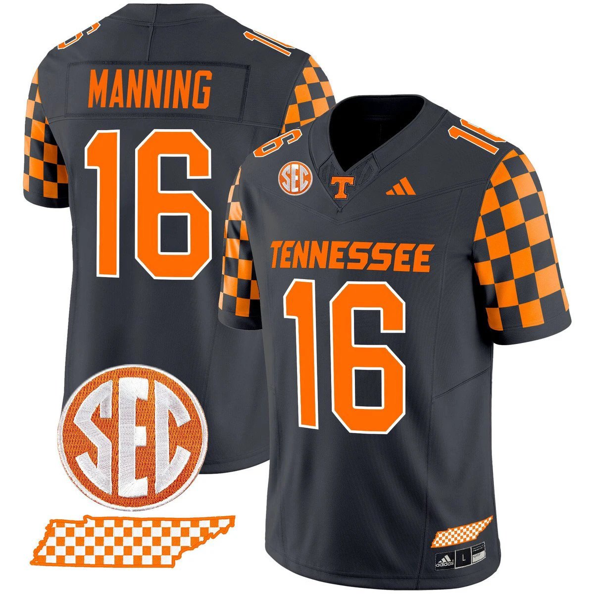 Peyton Manning Jersey #16 Tennessee Vols Rebrand 2026 Checkerboard Smokey Grey by My Store NCAA Football Jerseys